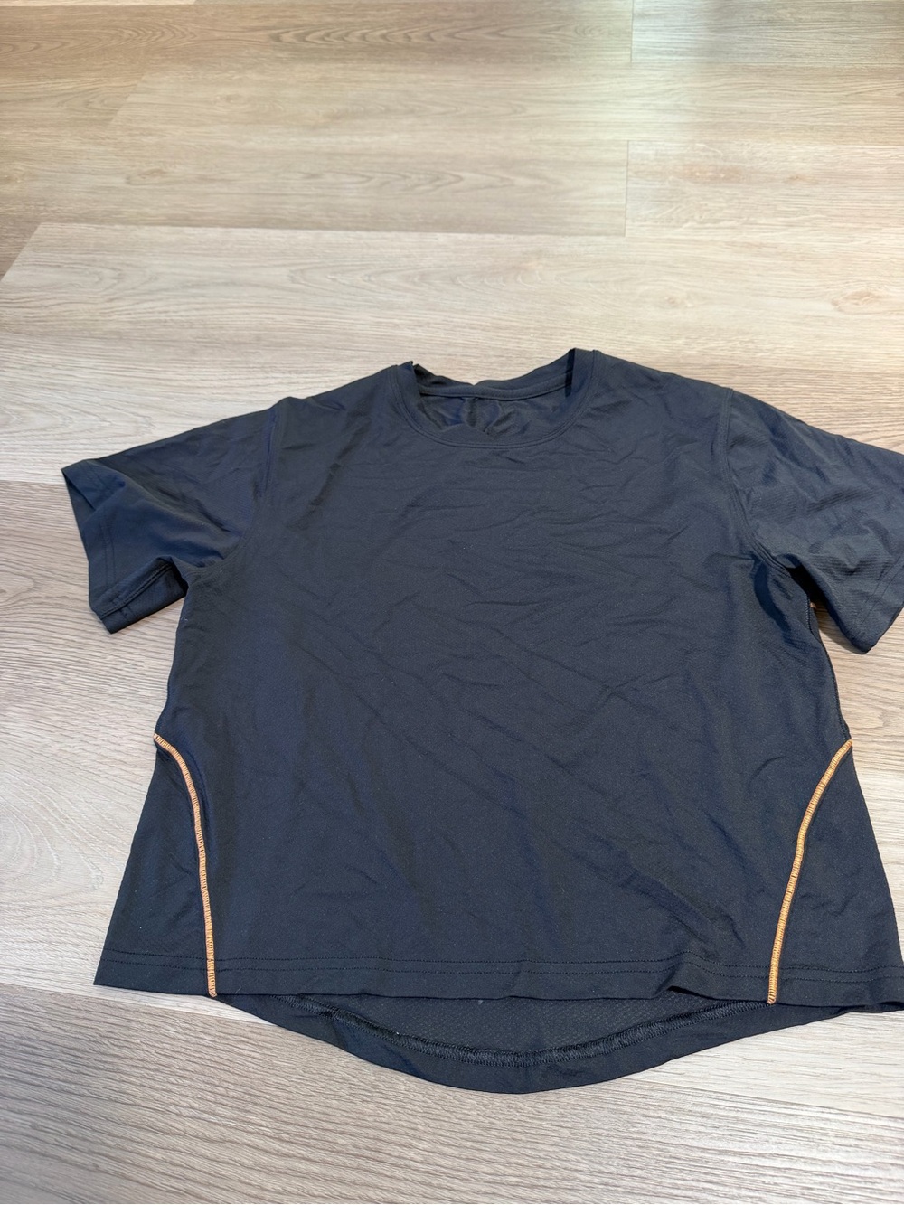lululemon athletica Black Short Sleeve Crew Tee with Orange Piping